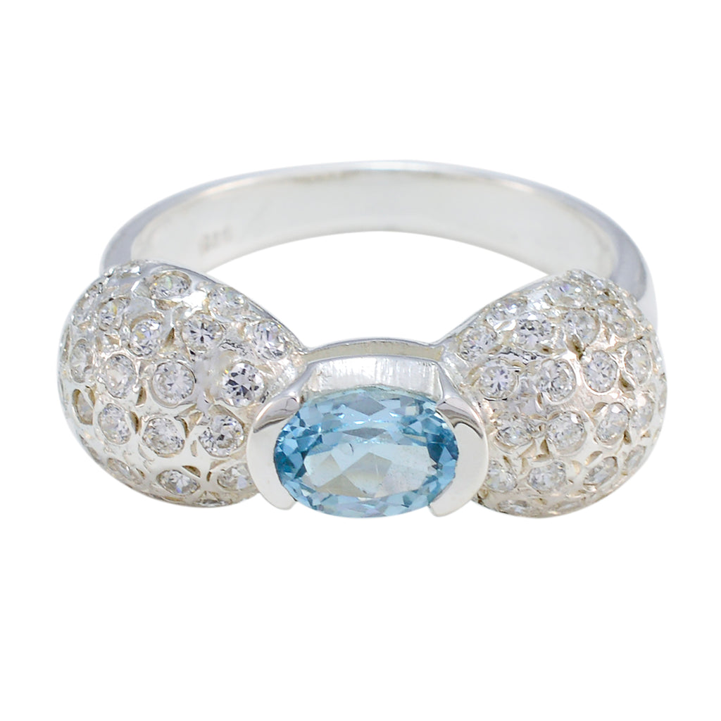 Blue Topaz Halo Russian Silver Blue Gemstone Tiny Artisan Ring Jewellery