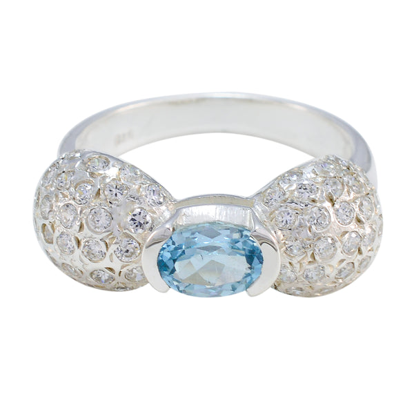 Blue Topaz Halo Russian Silver Blue Gemstone Tiny Artisan Ring Jewellery