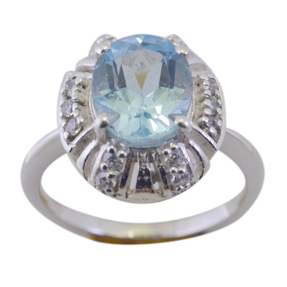 Blue Topaz Halo German 925 Silver Blue Gemstones Featherlight Romantic Ring Jewellery メイン画像