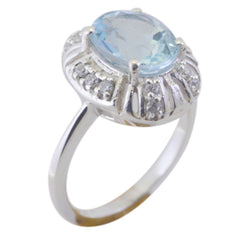 Blue Topaz Halo German 925 Silver Blue Gemstones Featherlight Romantic Ring Jewellery