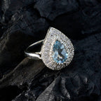 Blue Topaz Halo Egyptian 925 Silver Blue Gemstone Tiny Fairytale Ring Jewelry