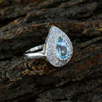 Blue Topaz Halo Egyptian 925 Silver Blue Gemstone Tiny Fairytale Ring Jewelry
