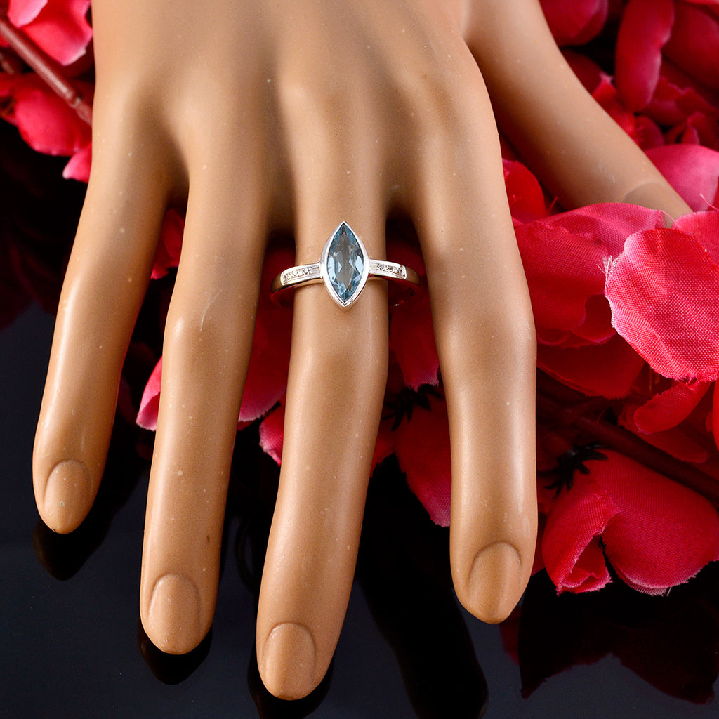 Blue Topaz Halo Turkish 92.5 Silver Blue Gems Dainty Feminine Ring Jewellery