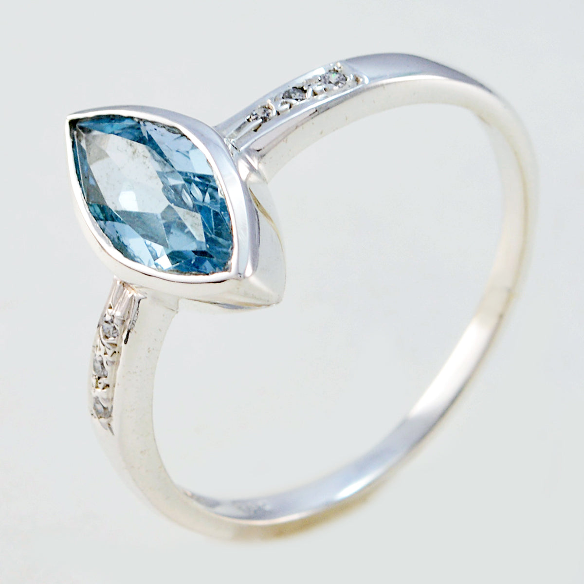Blue Topaz Halo Turkish 92.5 Silver Blue Gems Dainty Feminine Ring Jewellery