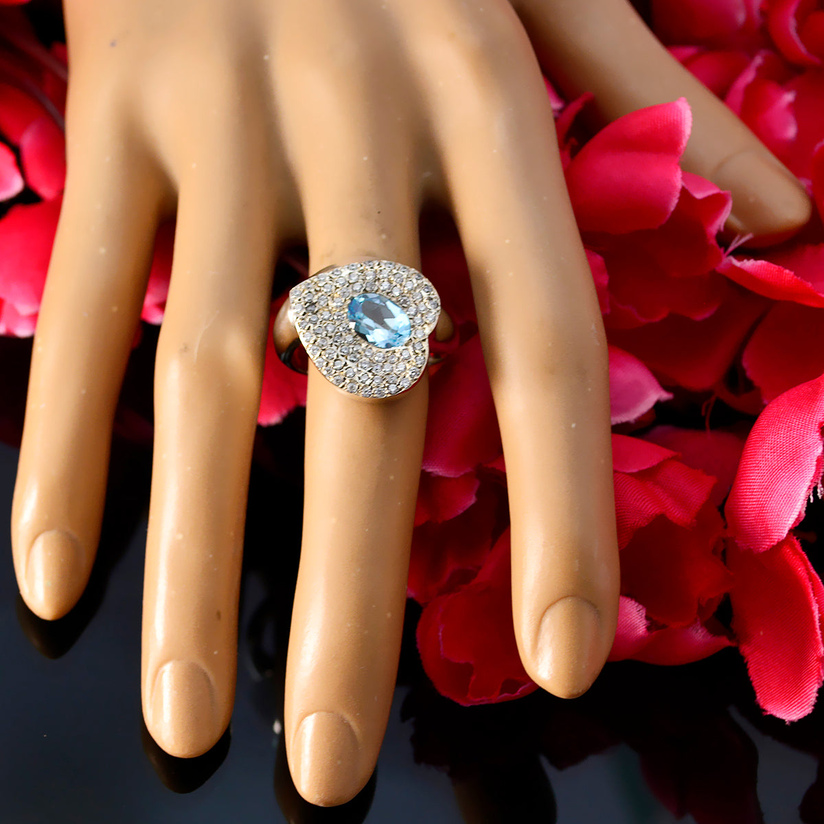 Blue Topaz Halo African Silver Blue Gemstone Eye catching Trendy Ring Jewelry