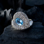 Blue Topaz Halo African Silver Blue Gemstone Eye catching Trendy Ring Jewelry