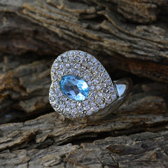 Blue Topaz Halo African Silver Blue Gemstone Eye catching Trendy Ring Jewelry