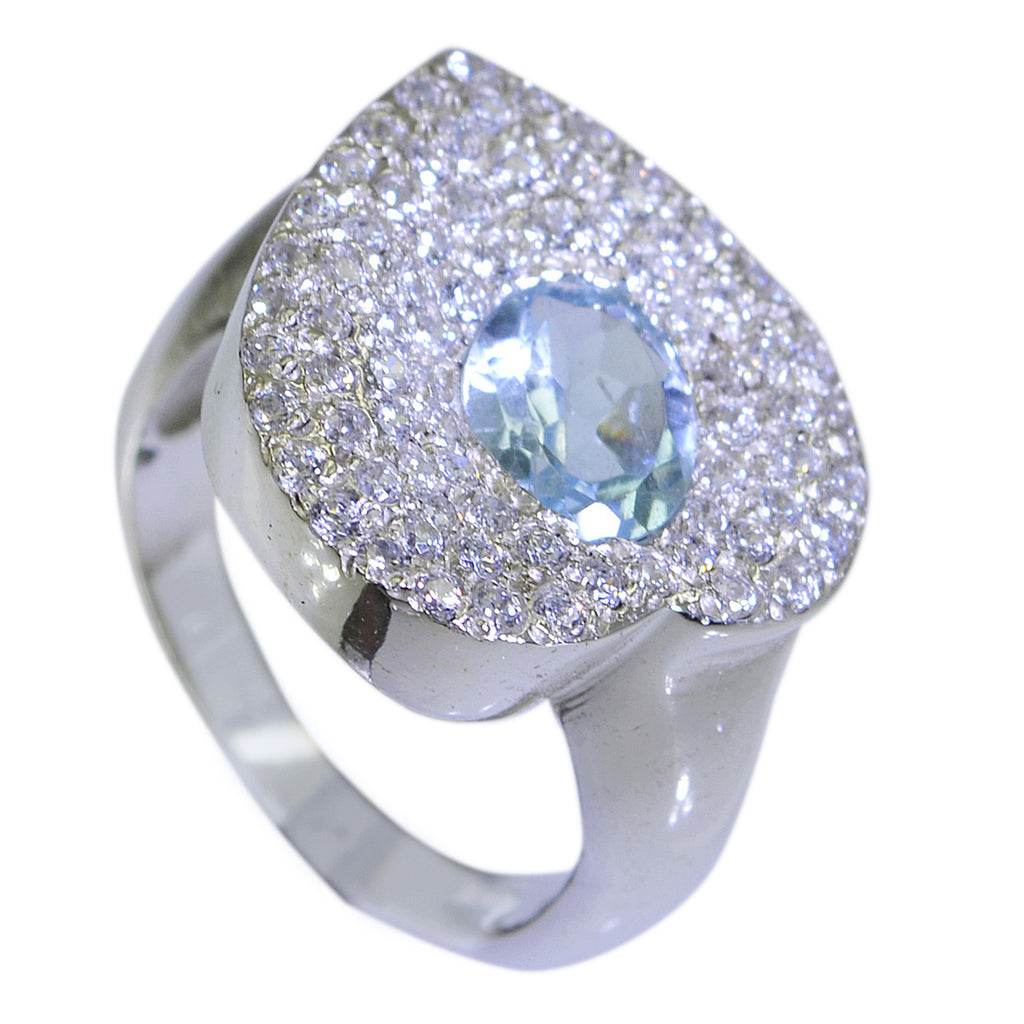 Blue Topaz Halo African Silver Blue Gemstone Eye catching Trendy Ring Jewelry