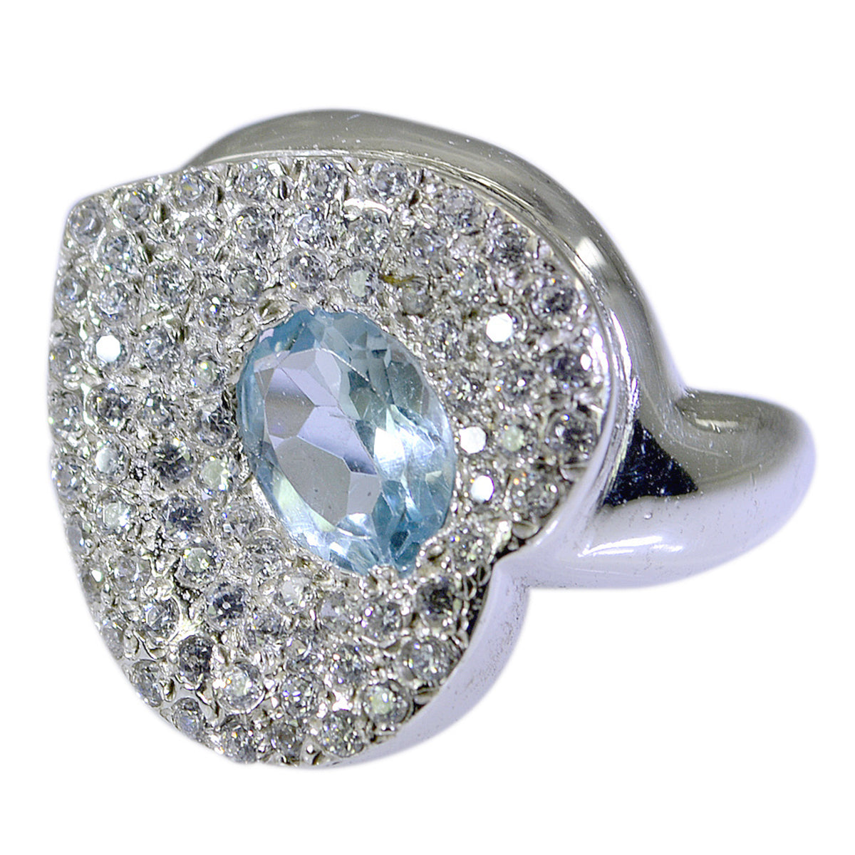 Blue Topaz Halo African Silver Blue Gemstone Eye catching Trendy Ring Jewelry