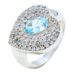 Blue Topaz Halo African Silver Blue Gemstone Eye catching Trendy Ring Jewelry