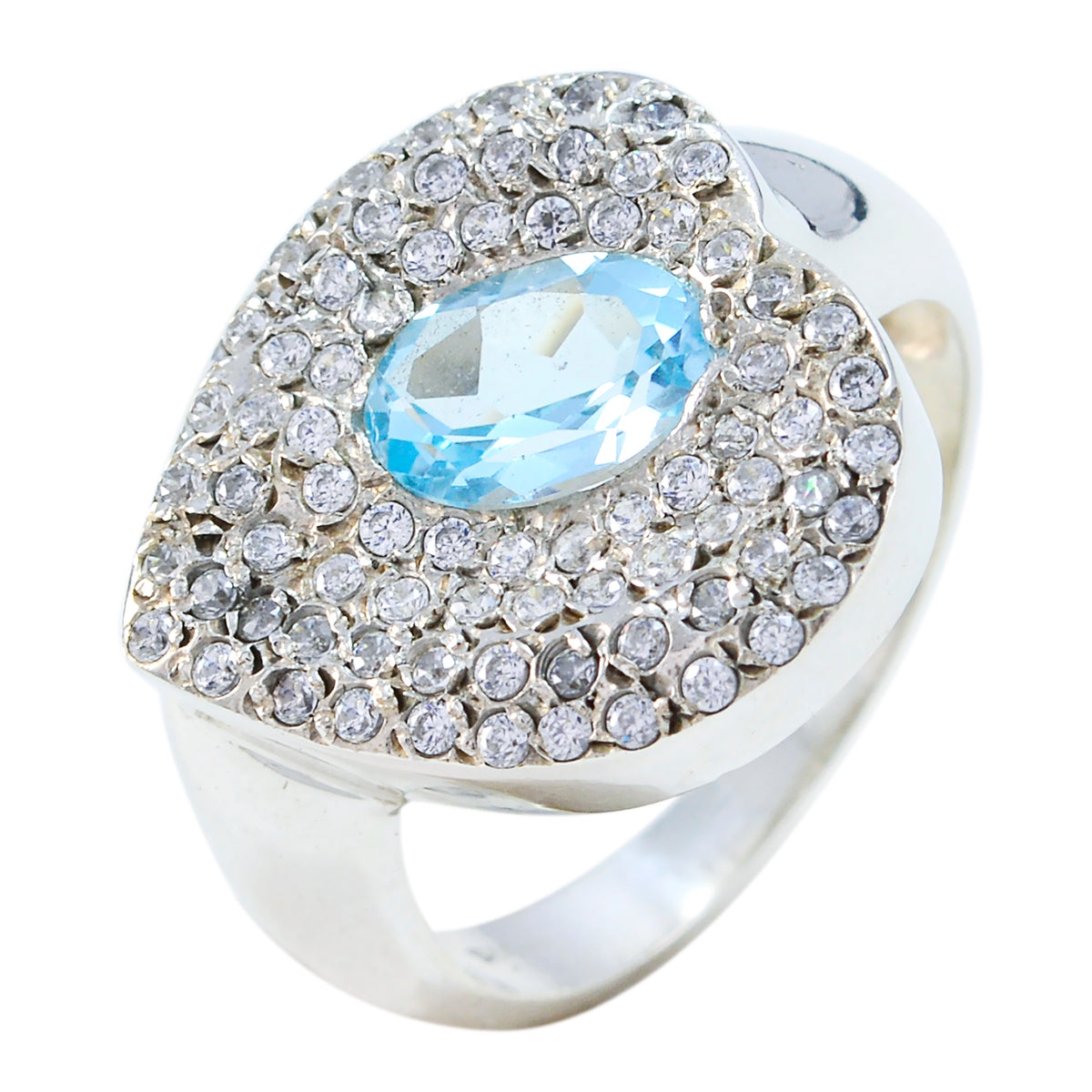 Blue Topaz Halo African Silver Blue Gemstone Eye catching Trendy Ring Jewelry