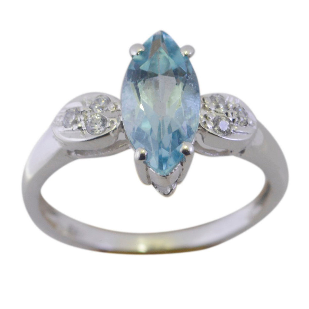 Blue Topaz Halo American 925 Sterling Silver Blue Gemstones Dainty Graceful Ring Jewelry メイン画像