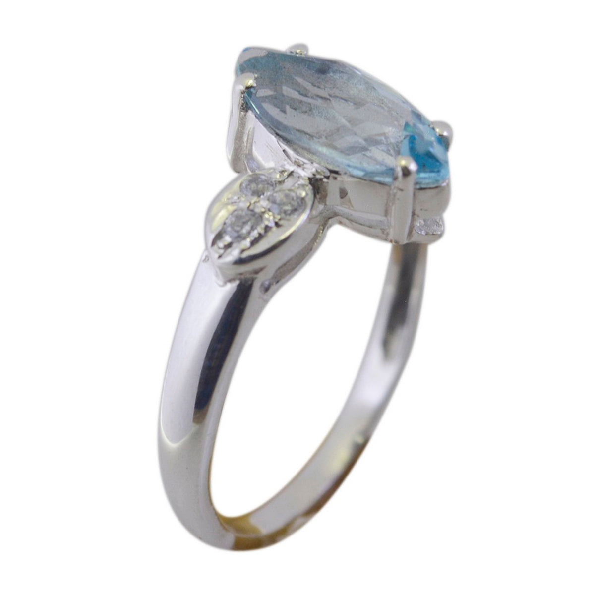 Blue Topaz Halo American 925 Sterling Silver Blue Gemstones Dainty Graceful Ring Jewelry