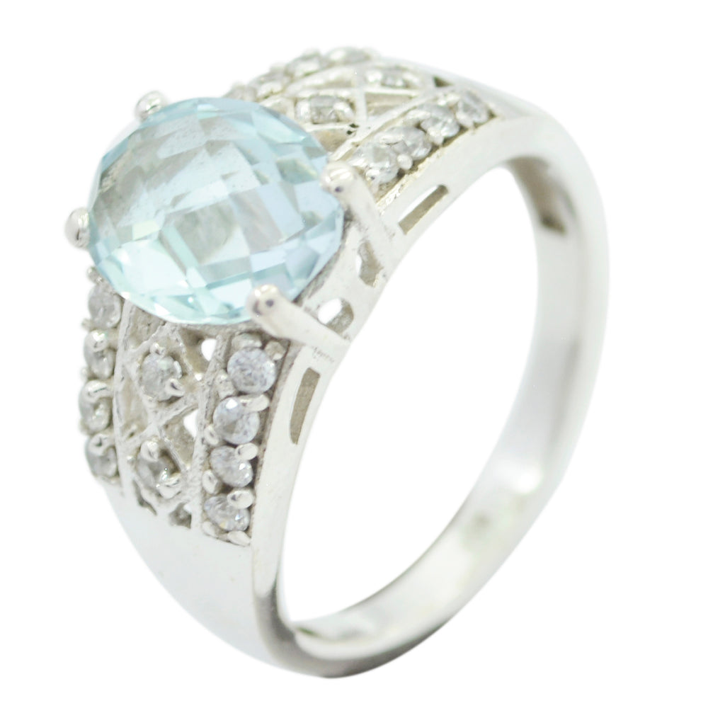 Blue Topaz Halo French Silver Blue Gems Minimal Abstract Ring Jewelry