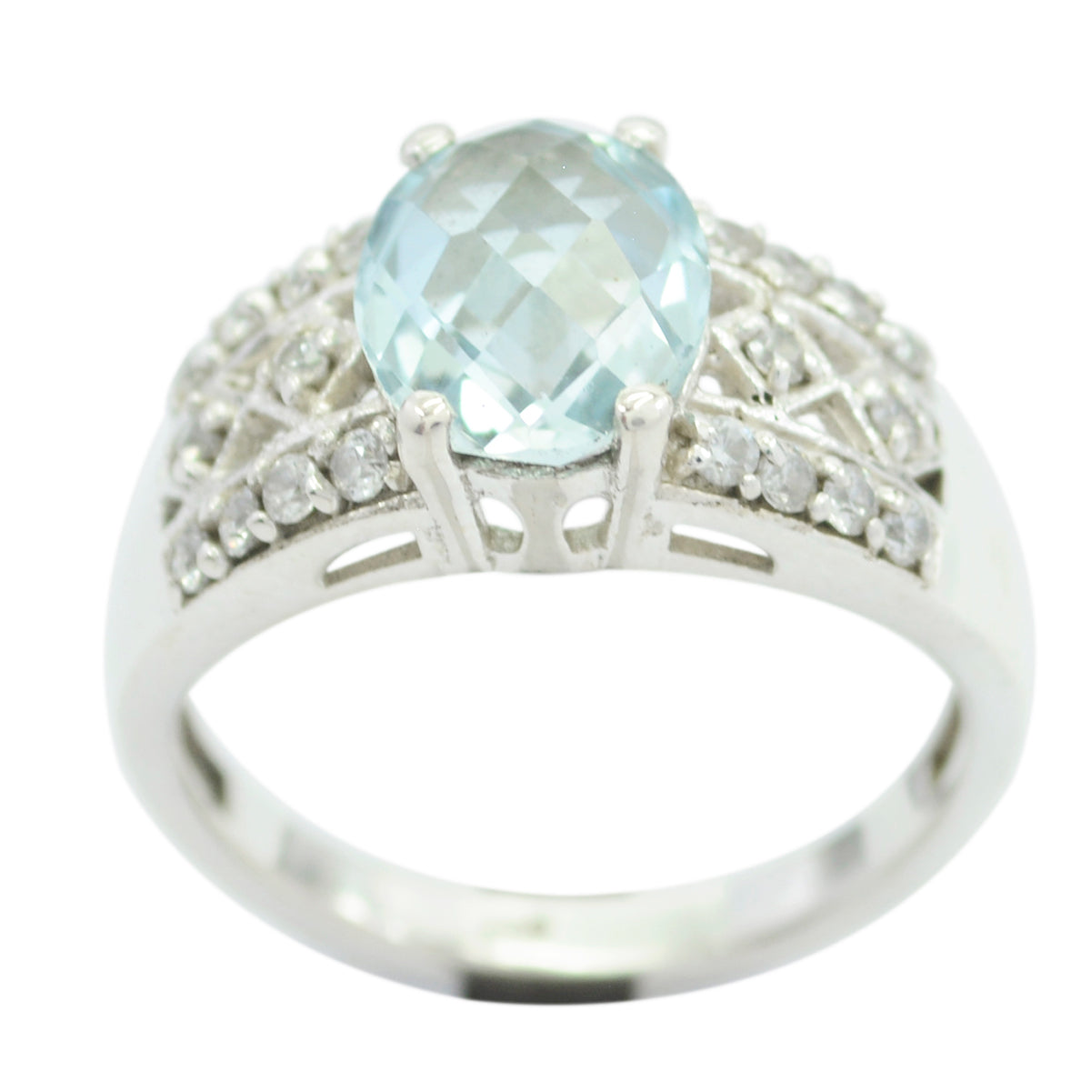 Blue Topaz Halo French Silver Blue Gems Minimal Abstract Ring Jewelry