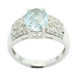 Blue Topaz Halo French Silver Blue Gems Minimal Abstract Ring Jewelry