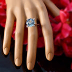 Blue Topaz Halo French 925 Sterling Silver Blue Gemstones Slim Boho Ring Jewelry