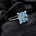 Blue Topaz Halo French 925 Sterling Silver Blue Gemstones Slim Boho Ring Jewelry