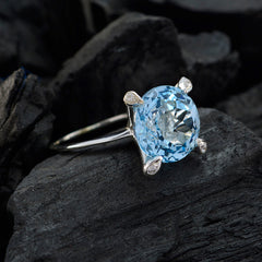 Blue Topaz Halo French 925 Sterling Silver Blue Gemstones Slim Boho Ring Jewelry