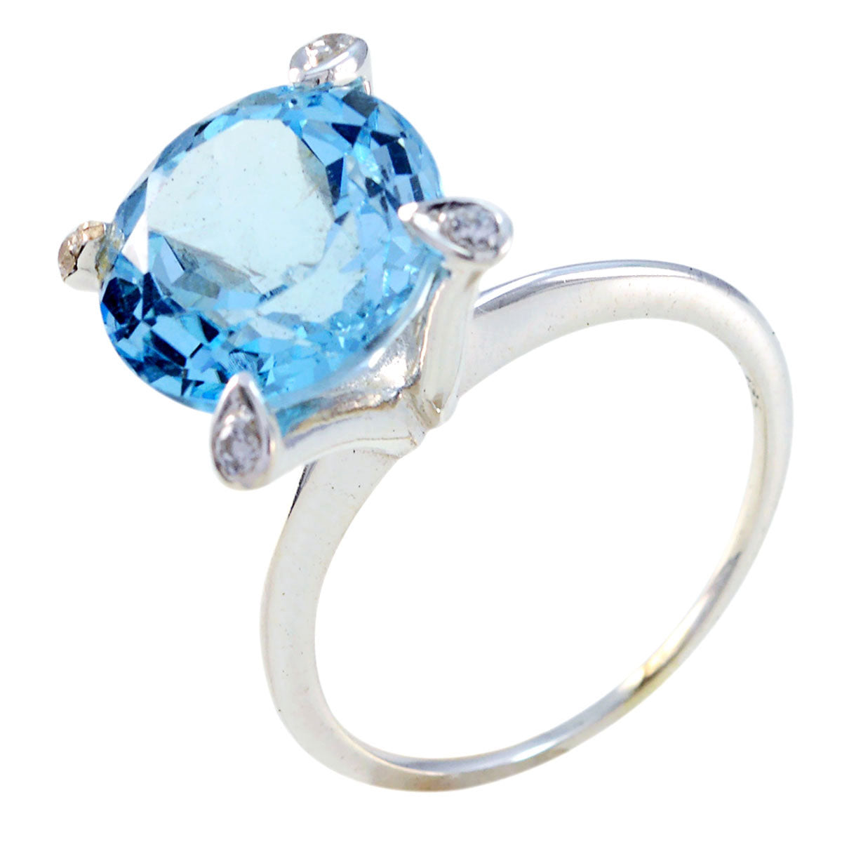 Blue Topaz Halo French 925 Sterling Silver Blue Gemstones Slim Boho Ring Jewelry メイン画像