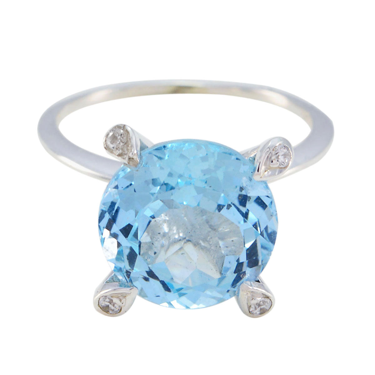 Blue Topaz Halo French 925 Sterling Silver Blue Gemstones Slim Boho Ring Jewelry