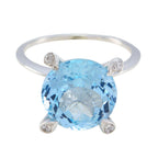 Blue Topaz Halo French 925 Sterling Silver Blue Gemstones Slim Boho Ring Jewelry