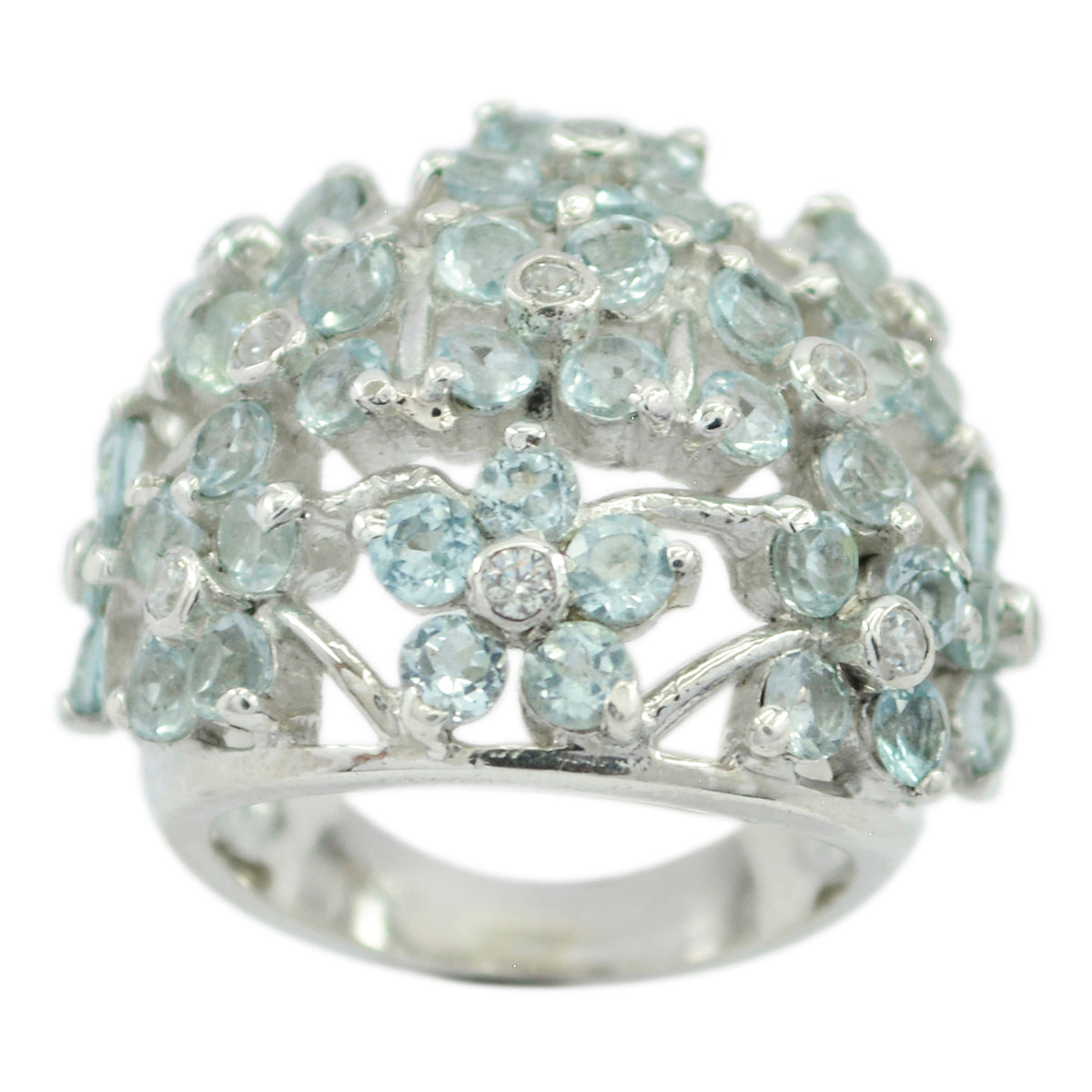 Blue Topaz multiple African 92.5 Silver Blue Gems Statement Floral Ring Jewellery メイン画像
