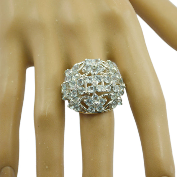Blue Topaz multiple African 92.5 Silver Blue Gems Statement Floral Ring Jewellery