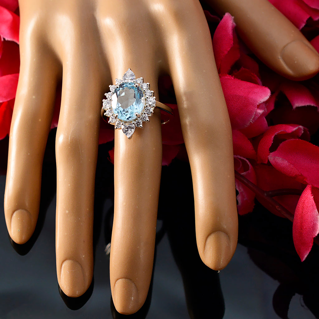 Blue Topaz Halo German 925 Silver Blue Gemstones Eye catching Modern Ring Jewelry
