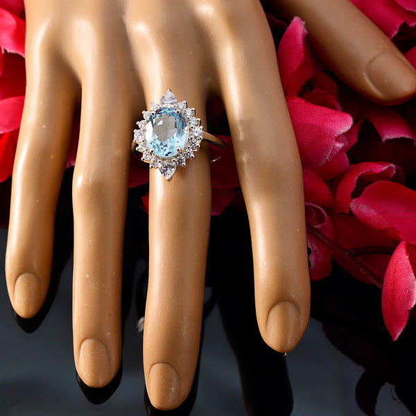 Blue Topaz Halo German 925 Silver Blue Gemstones Eye catching Modern Ring Jewelry