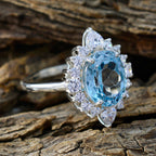 Blue Topaz Halo German 925 Silver Blue Gemstones Eye catching Modern Ring Jewelry