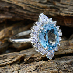 Blue Topaz Halo German 925 Silver Blue Gemstones Eye catching Modern Ring Jewelry