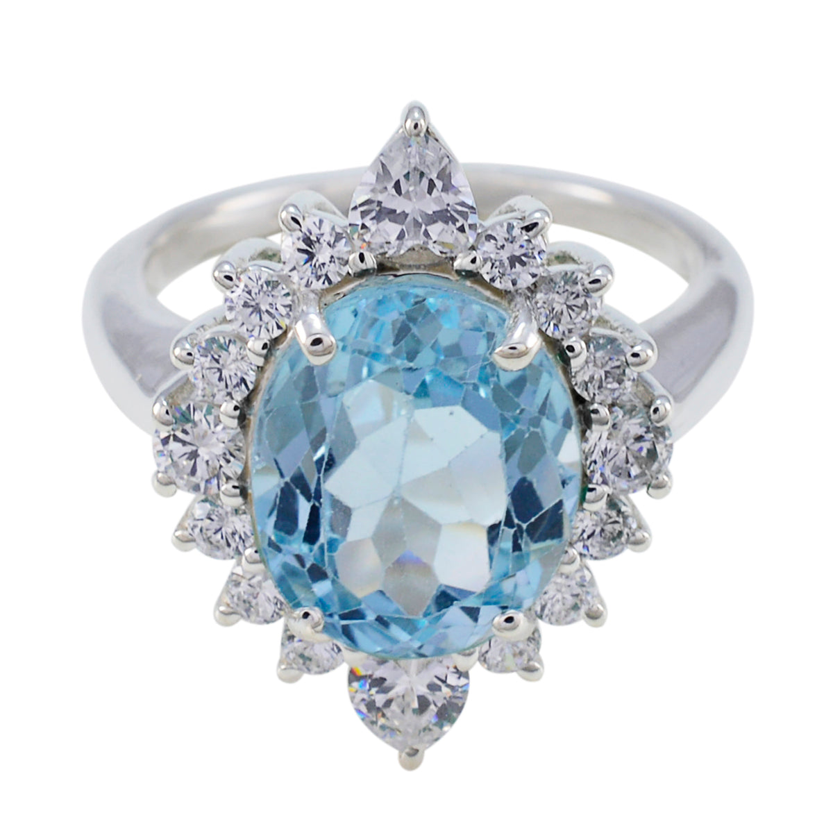 Blue Topaz Halo German 925 Silver Blue Gemstones Eye catching Modern Ring Jewelry Huvudsaklig produktbild