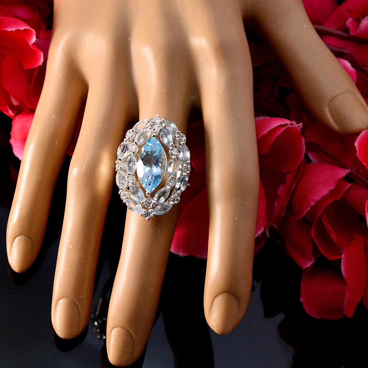 Blue Topaz multiple French 925 Sterling Silver Blue Gemstone Essential  Contemporary Ring Jewelry