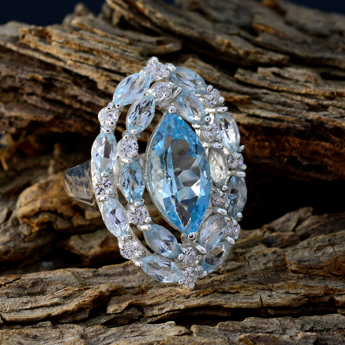 Blue Topaz multiple French 925 Sterling Silver Blue Gemstone Essential  Contemporary Ring Jewelry