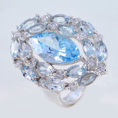 Blue Topaz multiple French 925 Sterling Silver Blue Gemstone Essential  Contemporary Ring Jewelry
