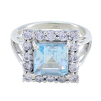 Blue Topaz Halo German 925 Sterling Silver Blue Gems Slim Sophisticated Ring Jewelry