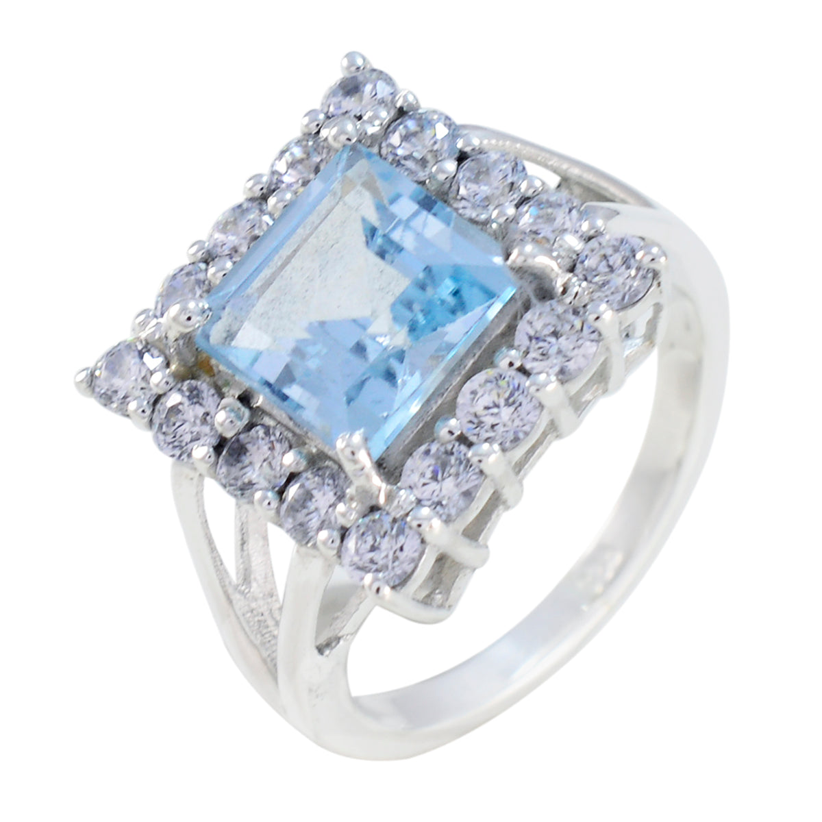 Blue Topaz Halo German 925 Sterling Silver Blue Gems Slim Sophisticated Ring Jewelry Второстепенное изображение товара