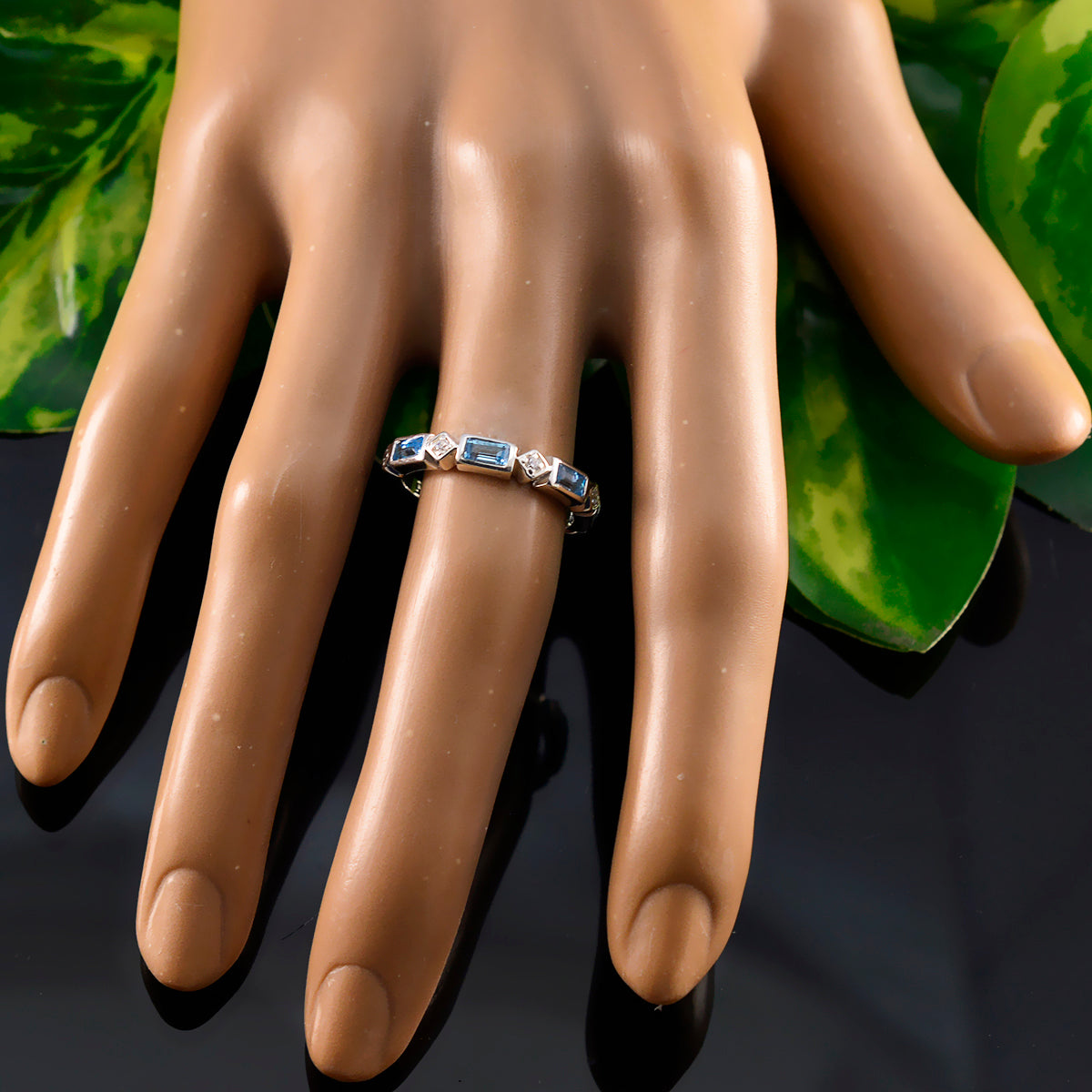 Blue Topaz quarter American 925 Silver Blue Gems Dainty Trendy Band Jewellery