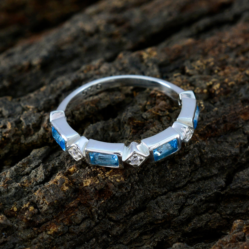 Blue Topaz quarter American 925 Silver Blue Gems Dainty Trendy Band Jewellery