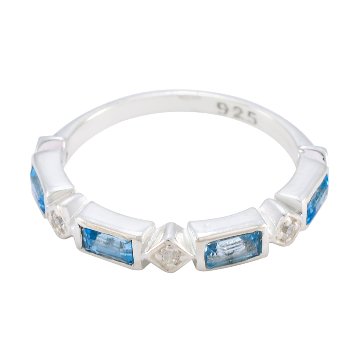 Blue Topaz quarter American 925 Silver Blue Gems Dainty Trendy Band Jewellery