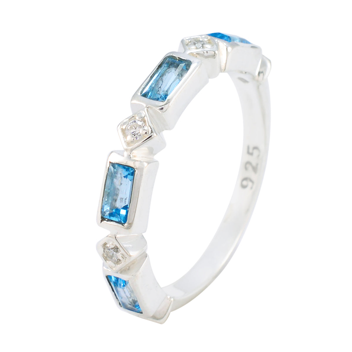 Blauwe Topaas kwart Amerikaans 925 Zilver Blauwe Edelstenen Dainty Trendy Band Sieraden Secundaire afbeelding