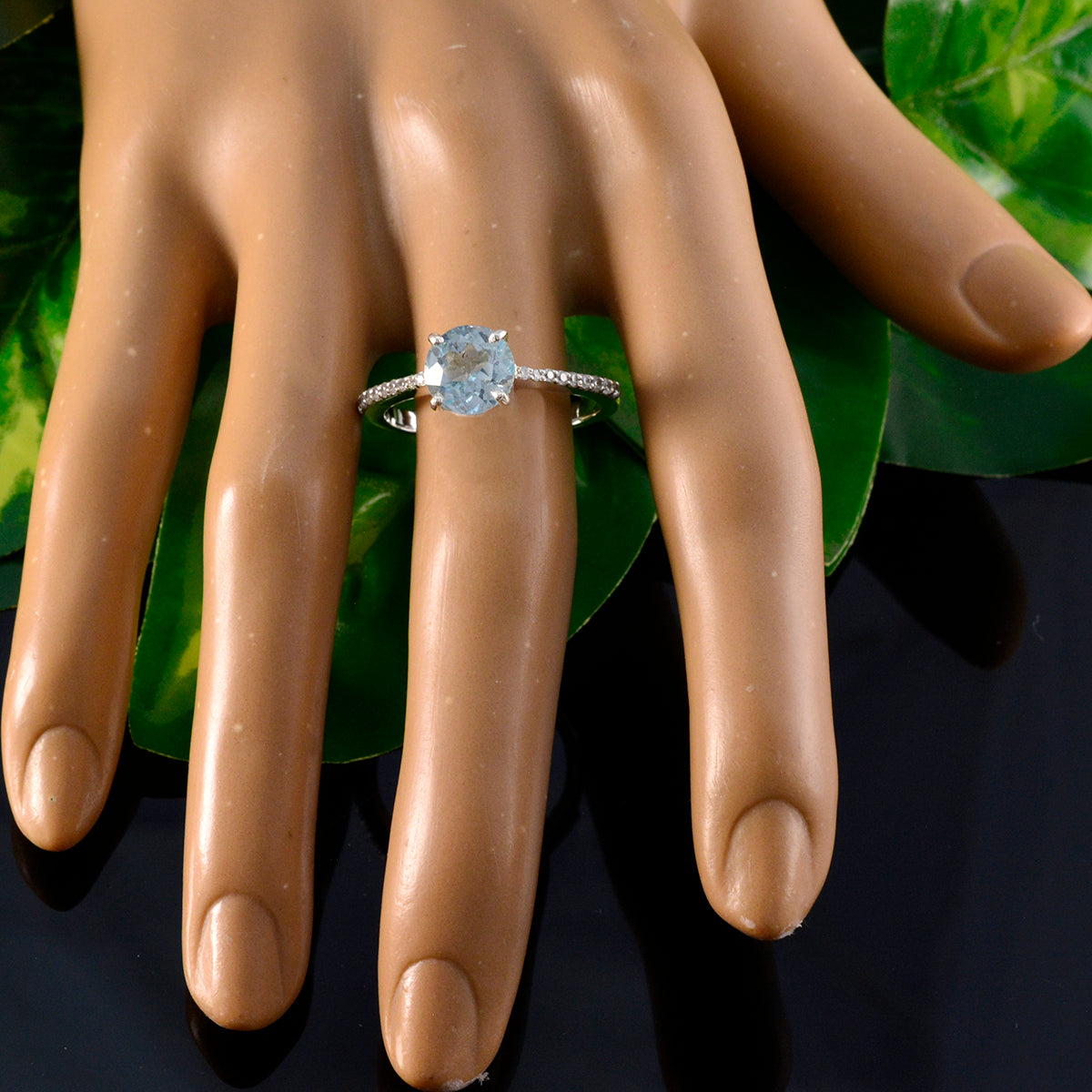 Blue Topaz Halo French Silver Blue Gemstone Featherlight Luxurious Ring Jewellery