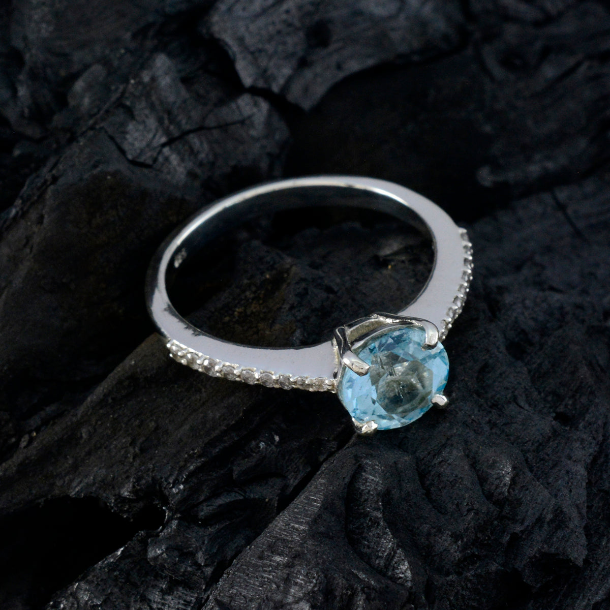 Blue Topaz Halo French Silver Blue Gemstone Featherlight Luxurious Ring Jewellery