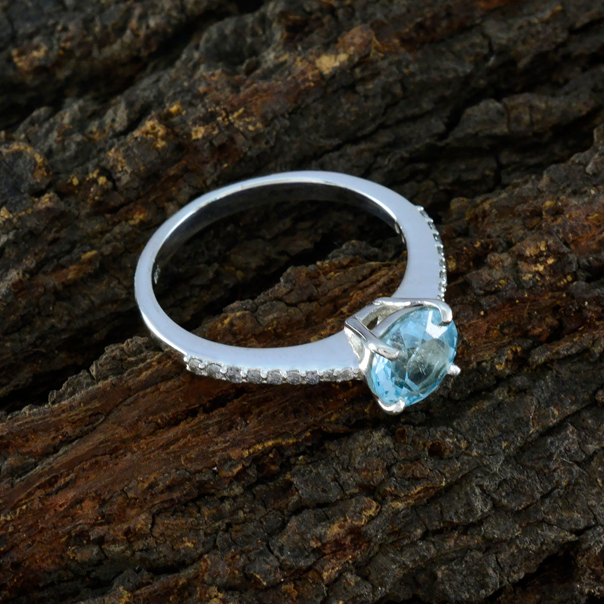 Blue Topaz Halo French Silver Blue Gemstone Featherlight Luxurious Ring Jewellery