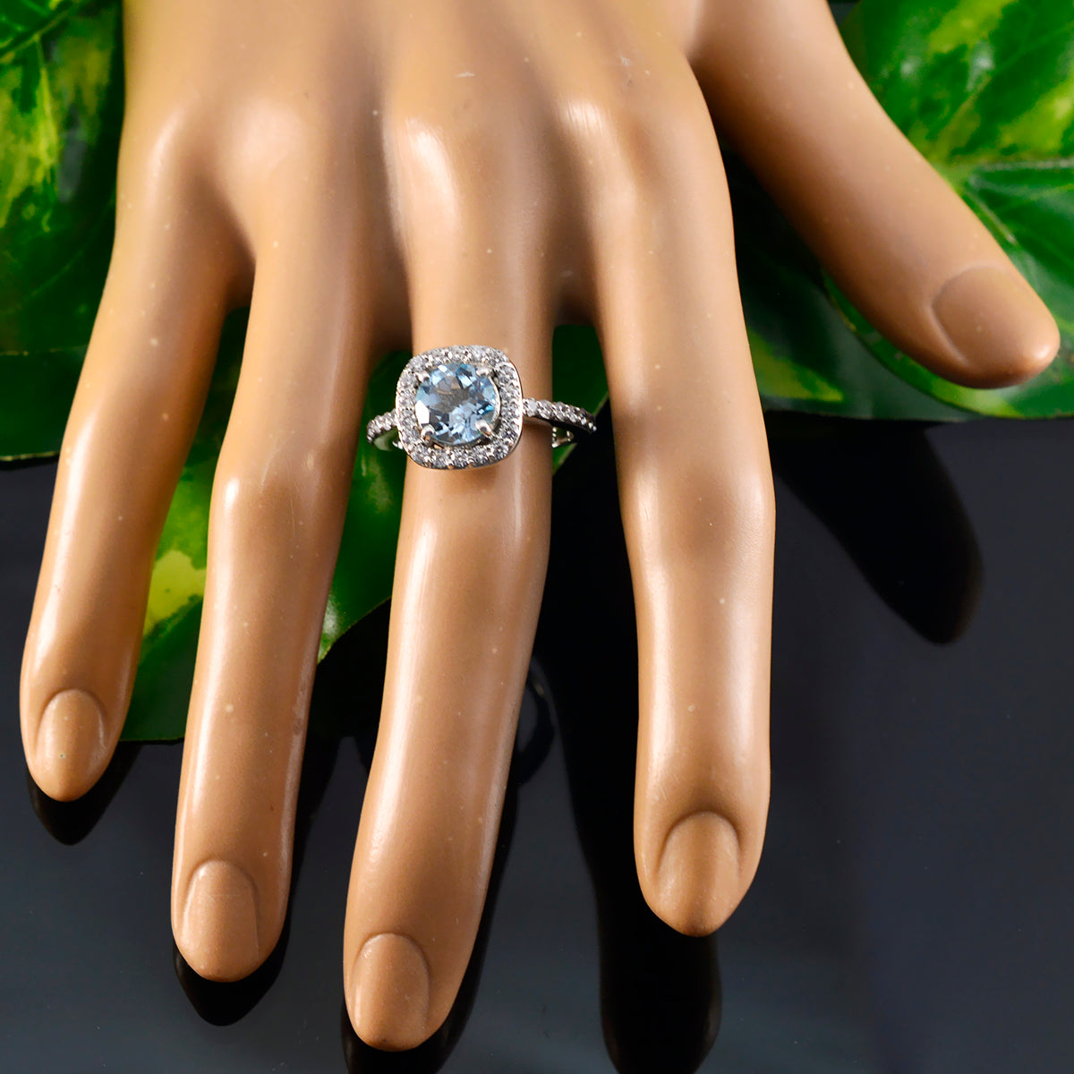 Blue Topaz Halo Egyptian Sterling Silver Blue Gemstone Slim Trendy Ring Jewellery