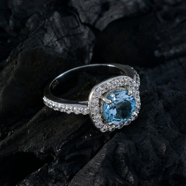 Blue Topaz Halo Egyptian Sterling Silver Blue Gemstone Slim Trendy Ring Jewellery