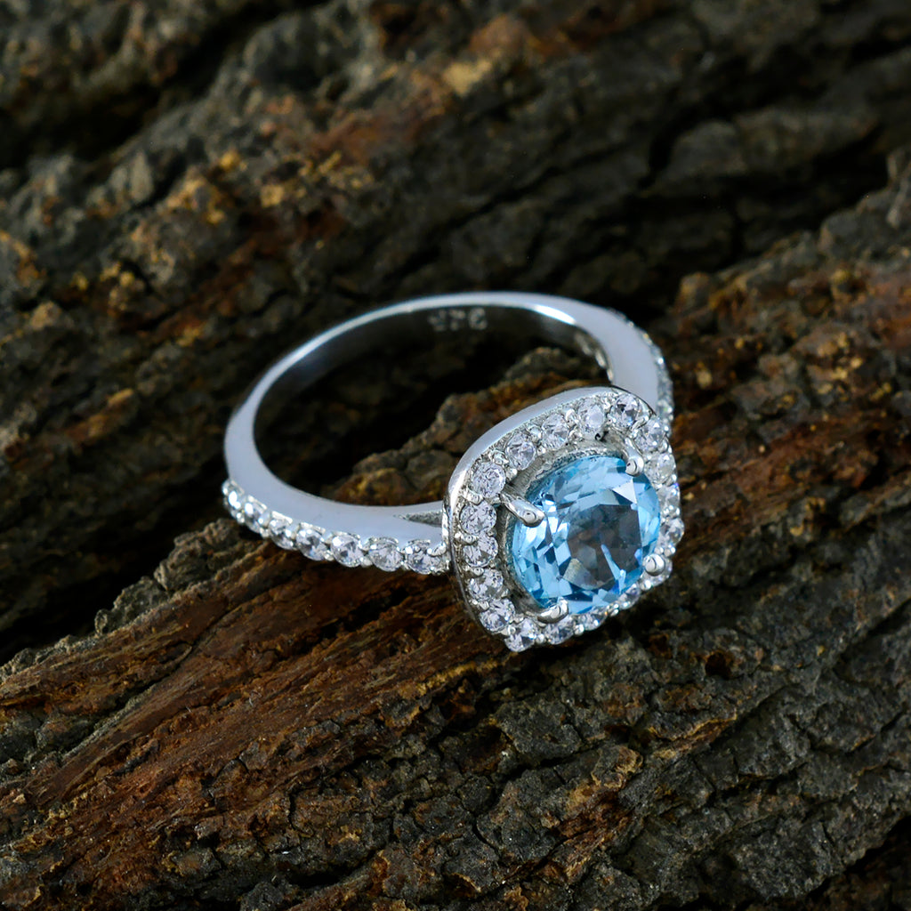 Blue Topaz Halo Egyptian Sterling Silver Blue Gemstone Slim Trendy Ring Jewellery