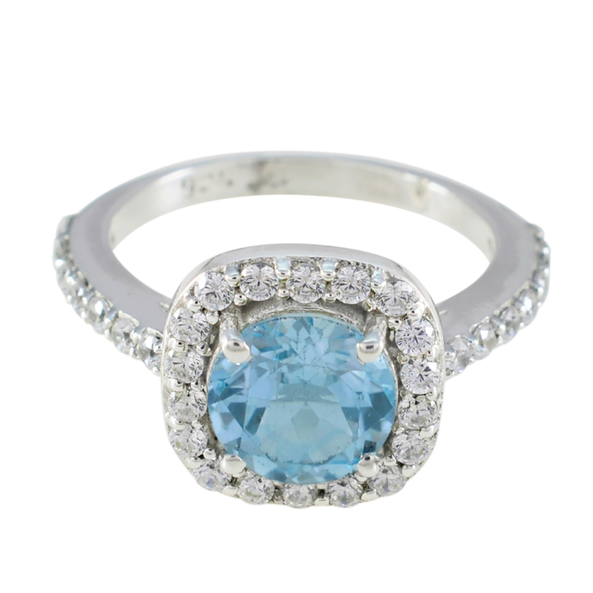 Blue Topaz Halo Egyptian Sterling Silver Blue Gemstone Slim Trendy Ring Jewellery Main image