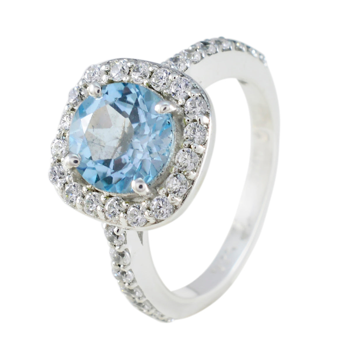 Blue Topaz Halo Egyptian Sterling Silver Blue Gemstone Slim Trendy Ring Jewellery Secondary image